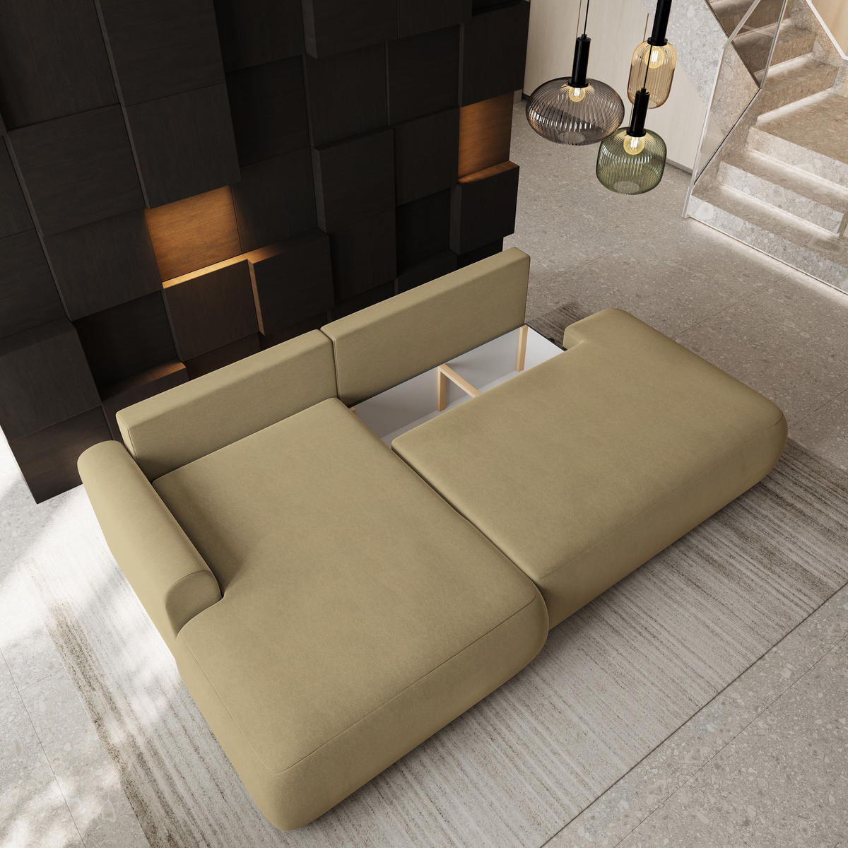 ECKSOFA NUVIRA CL L-S Senfgelb Samtstoff mit Schlaffunktion - Currygelb, Holzwerkstoff/Textil (279/158cm) - MASSENO