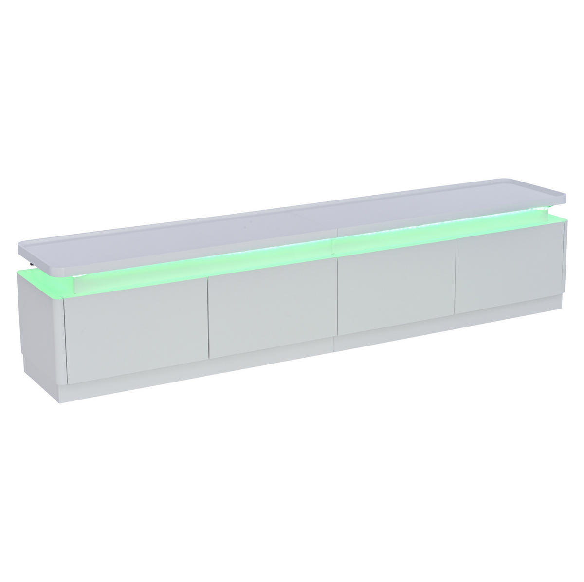 TV-LOWBOARD aus Spanplatte 180x34x40 cm Weiß mit LED-Beleuchtung, 4 Schubladen und Hochglanzfront - Weiß, Holzwerkstoff (180/40/34cm) - Modfu