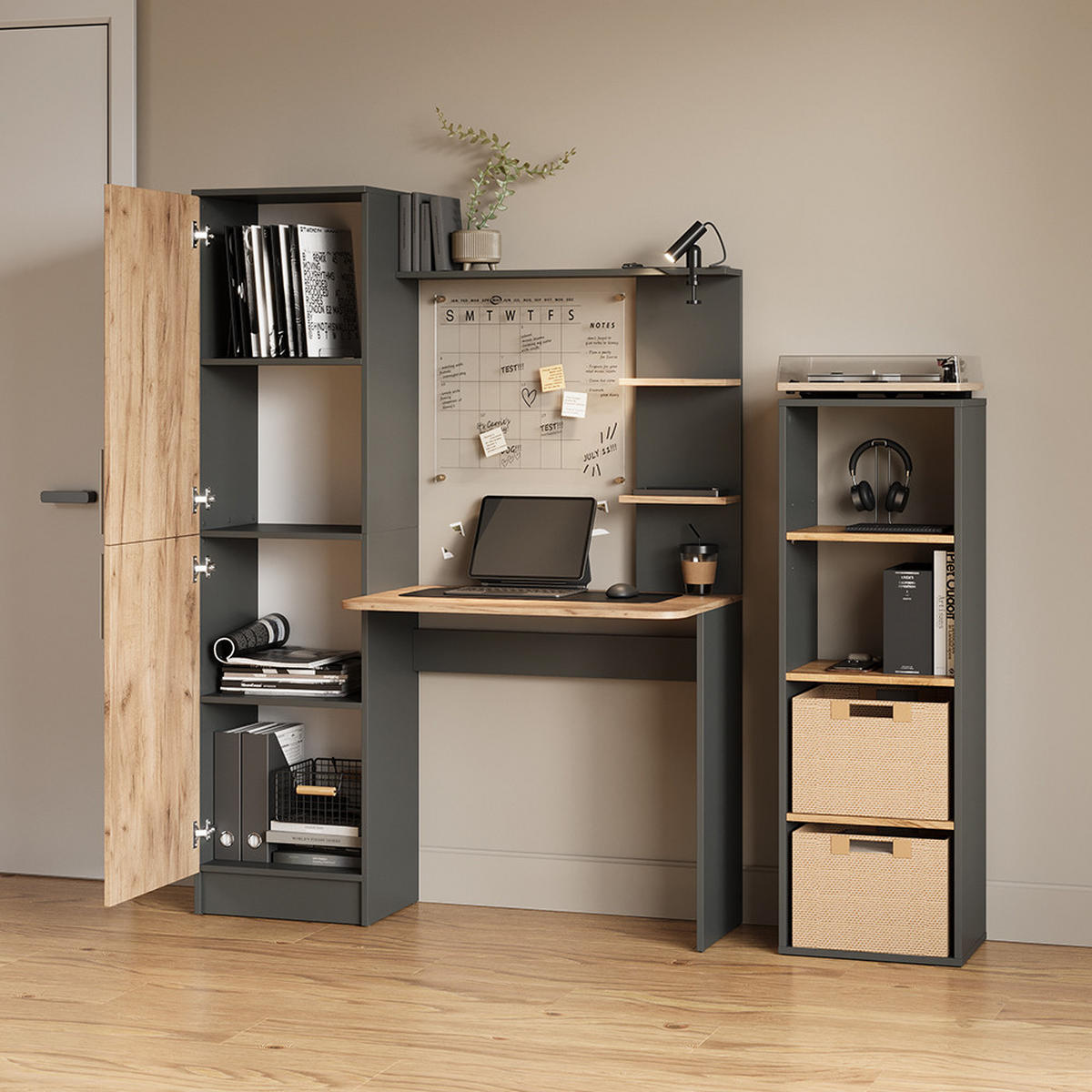 SCHREIBTISCH Rina Anthrazit/Goldkraft Eiche 122.9 x 168 cm - Anthrazit, Holzwerkstoff (52/122.9/168cm) - Livinity®