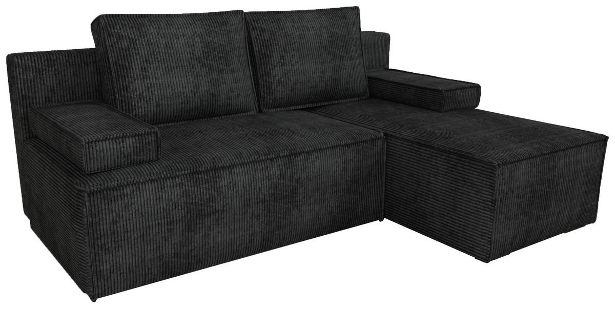 ECKSOFA Caspar mit Schlaffunktion Schwarz Cord - Schwarz, Textil (200/141cm) - Bromarkt