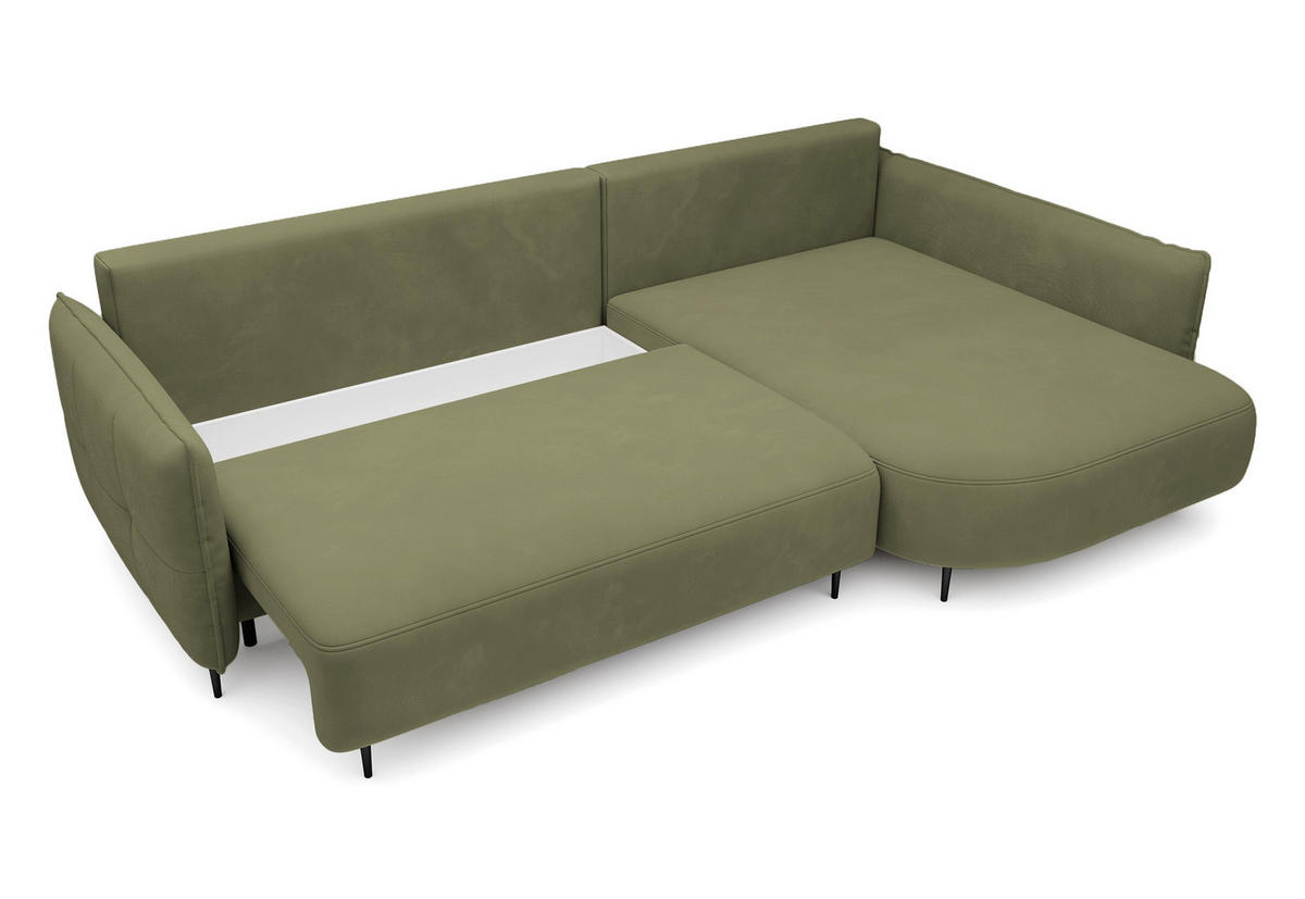 ECKSOFA Oblivio Olivgrün Velours - Schwarz/Olivgrün, Textil/Metall (285/200cm) - Selsey