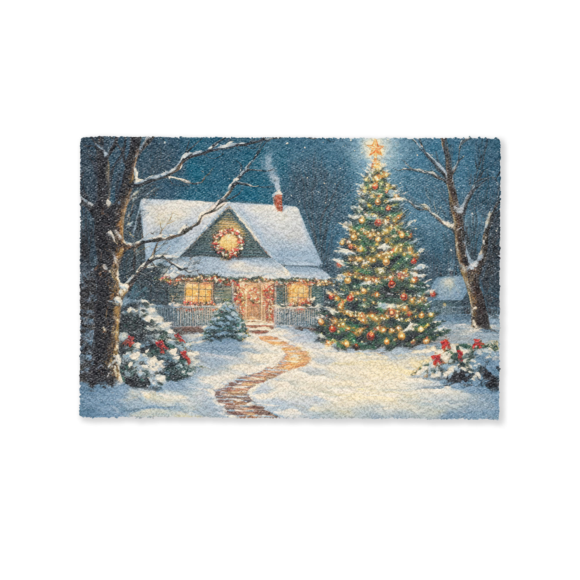 FUSSMATTE Weihnachten - Weihnachtsbaum - Winter - Zuhause - Schnee 90x60 cm - Multicolor, Kunststoff (90/0.4cm) - MuchoWow