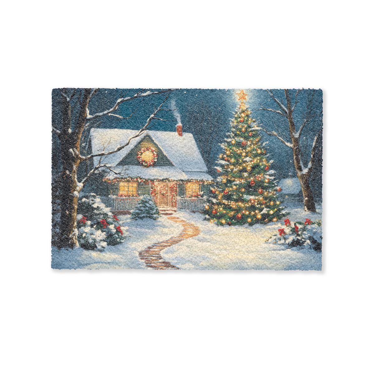 FUSSMATTE Weihnachten - Weihnachtsbaum - Winter - Zuhause - Schnee 90x60 cm - Multicolor, Kunststoff (90/0.4cm) - MuchoWow
