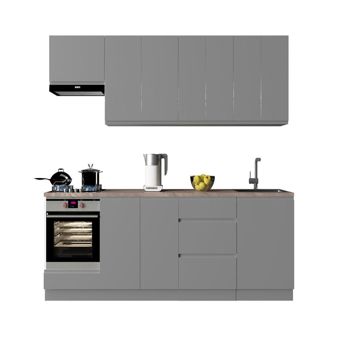 KÜCHENZEILE 260 cm – Aspen KA1-M260 - in Grau/Hochglanz - Grau, Holz (260/212/47cm)