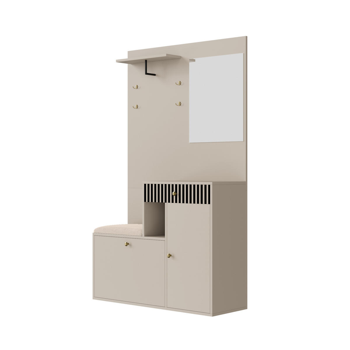DIELENGARDEROBE mit Spiegel und Sitzbank 110/37/185,5 cm in Kaschmir - Beige, Holzwerkstoff (110/185.5/37cm) - BEAOK