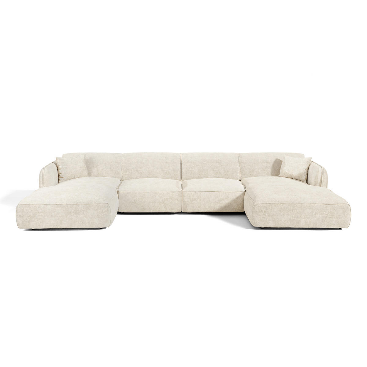 PANORAMA-SOFA LOMI Geprägter Samt Creme 346cm - Creme, Textil (346/76/166cm) - Premium Interiors