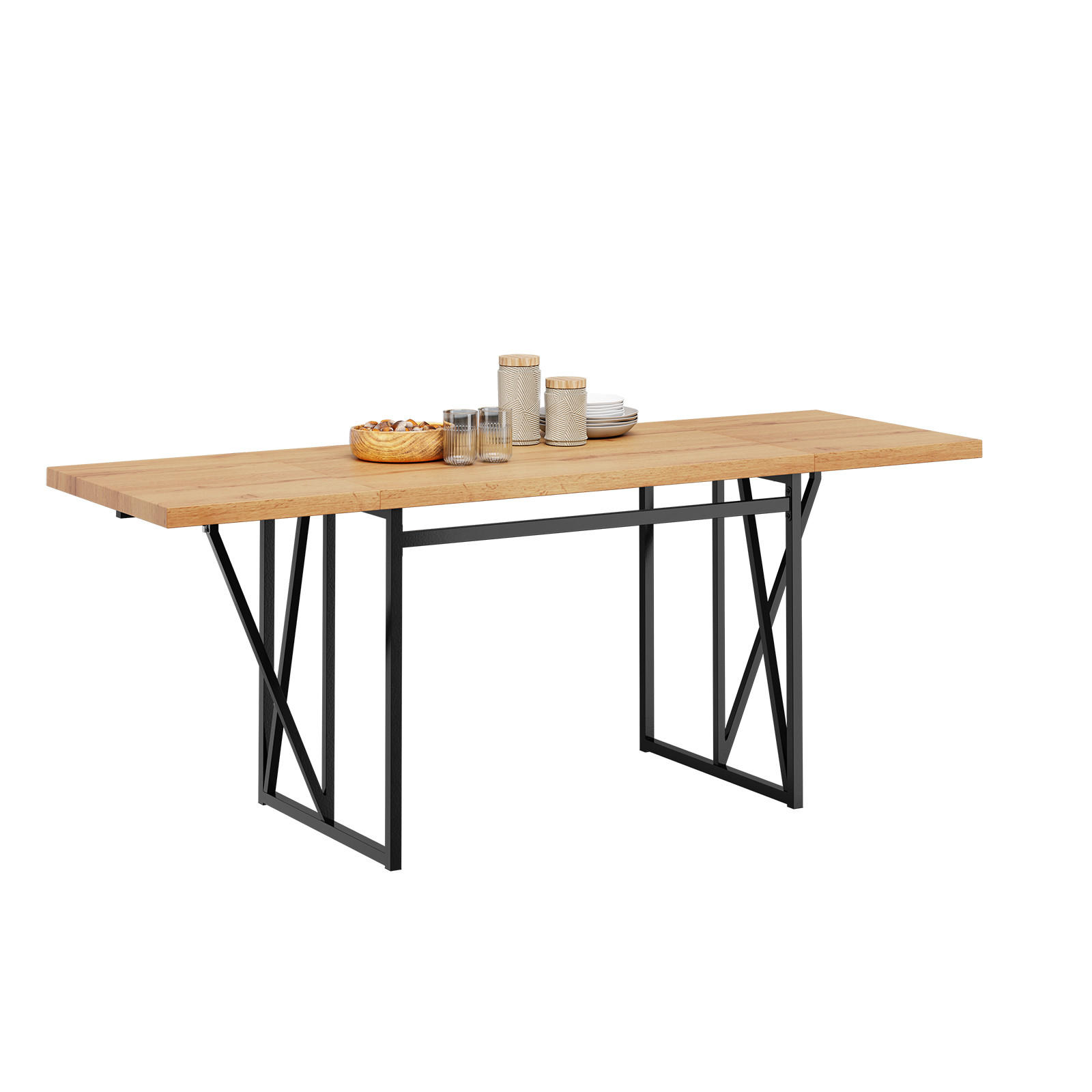 ROZKLADACÍ barový stôl s kovovou podnožou - prírodná farba, kov/drevo (65/200/76cm) - SoBuy