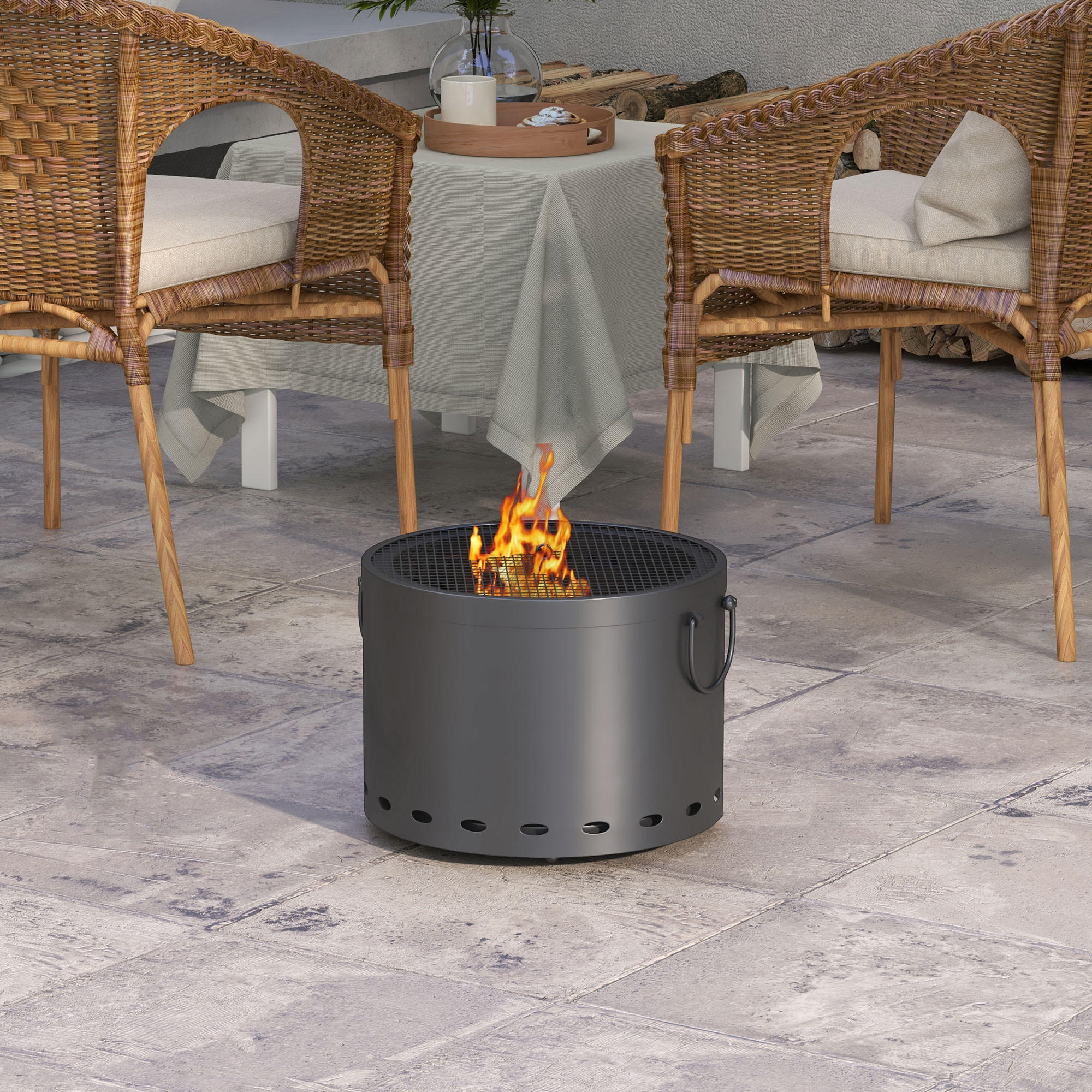 FEUERSCHALE, Metall, Dunkelgrau - Dunkelgrau, Metall (38/27/38cm) - Outsunny