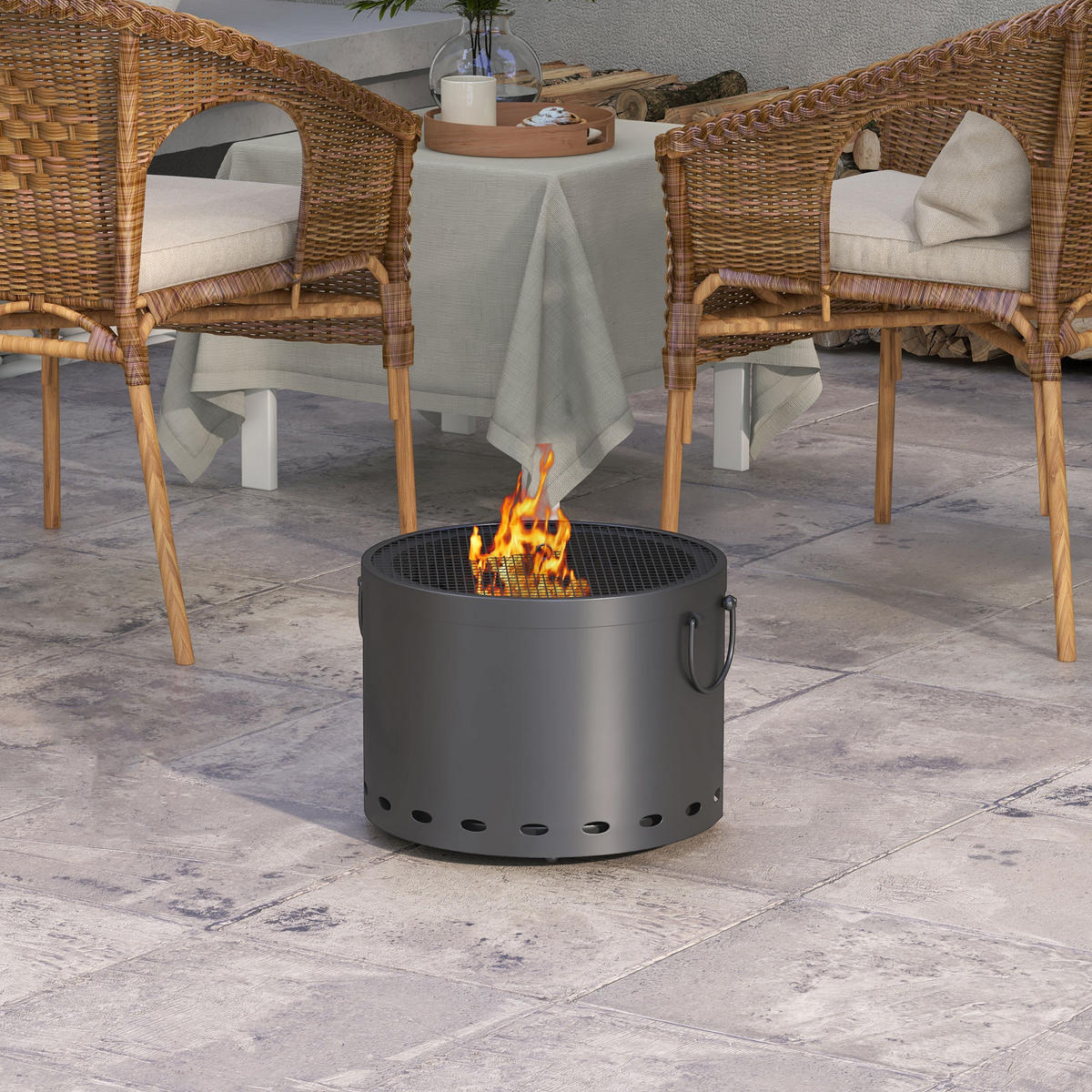 FEUERSCHALE, Metall, Dunkelgrau - Dunkelgrau, Metall (38/27/38cm) - Outsunny