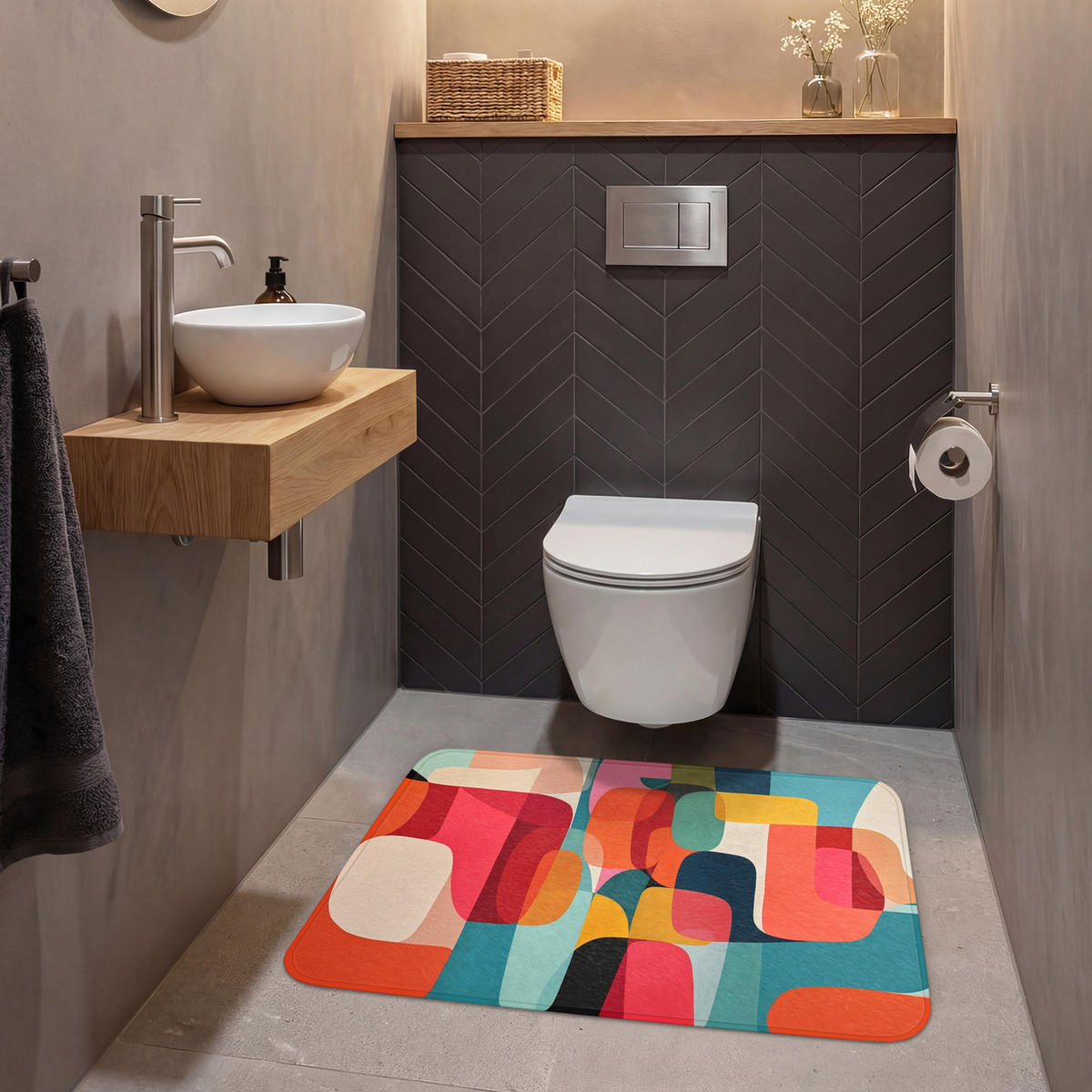 WC PŘEDLOŽKA Tvary - barevné - abstraktní - letadla 90x60 cm - různobarevná, textil/plast (90/1cm) - OnlyWow