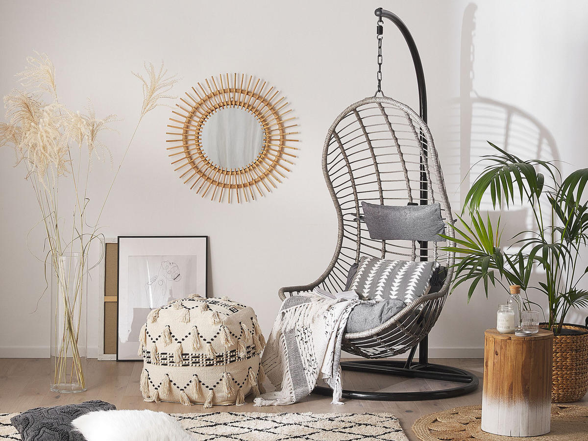 HÄNGESESSEL mit Gestell PE Rattan grau 97 cm Pineto - Grau, Kunststoff (80/199/97cm) - Beliani