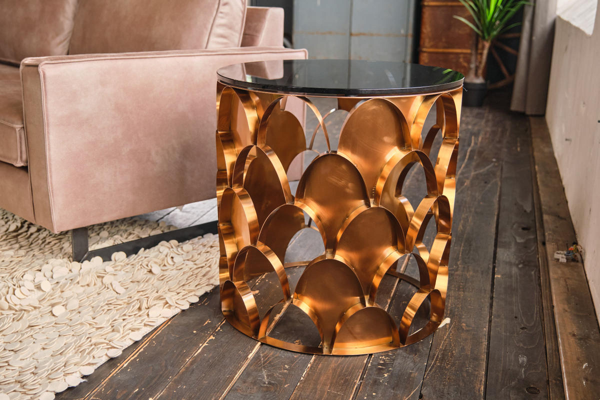 BEISTELLTISCH MEDINA Rosé Glas - Roségold/Rosa, Glas/Metall (60/60/60cm) - KAWOLA