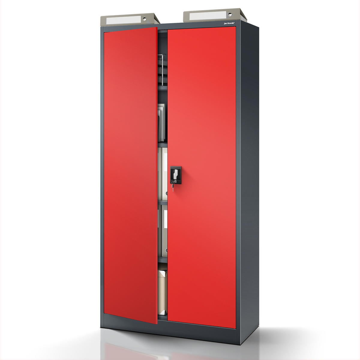 AKTENSCHRANK JAN H - Anthrazit/Rot, Metall (90/195/40cm) - Jan Nowak