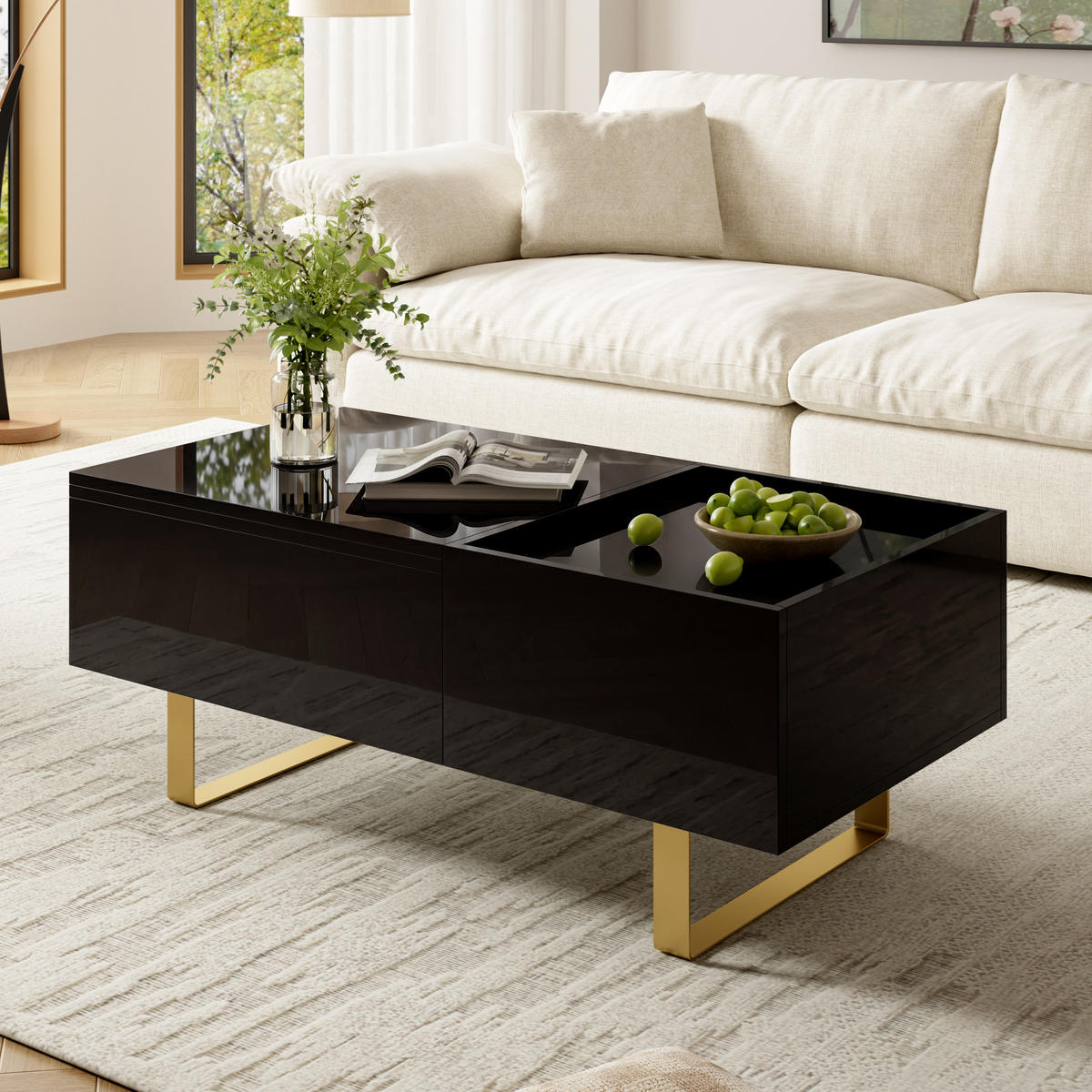 KONFERENČNÍSTOLEK MDF Lesklý Zvedací Zásuvka Černý - černá, kompozitní dřevo (50/100/54.5cm) - FLIEKS