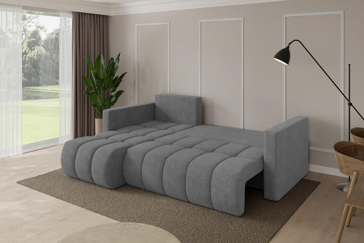 ROHOVÁ SEDAČKA s funkcí spaní, otoman vlevo GARD-L 226x146x85 šedá velur - černá/šedohnědá, kompozitní dřevo/textil (226/146cm) - ALTDECOR