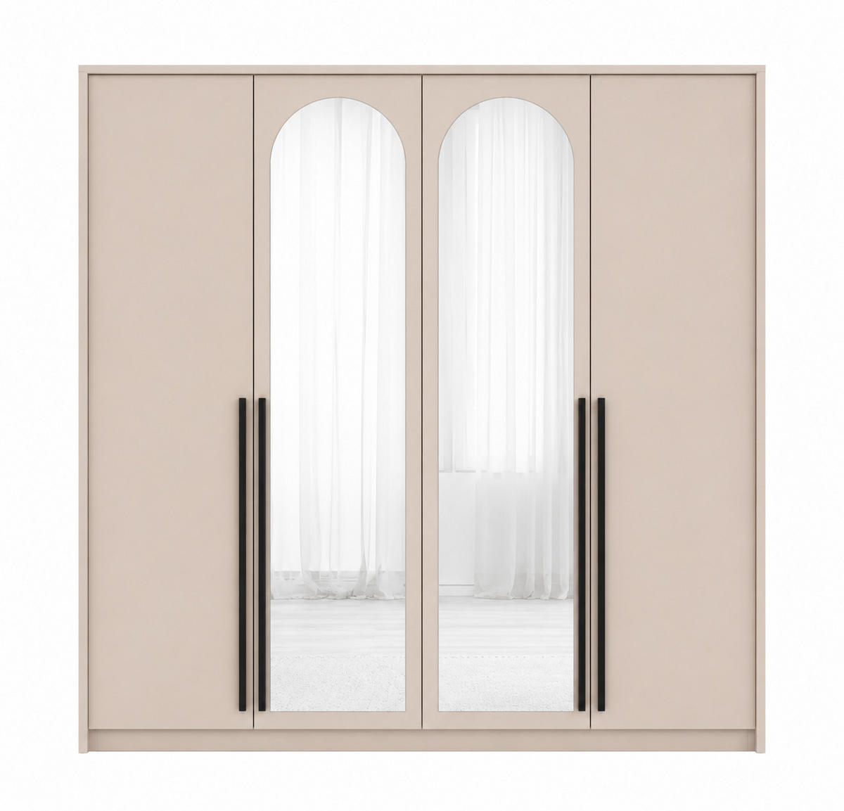 KLEIDERSCHRANK MIT SPIEGEL: Sandbeige / Griffe Silber, 205 x 65 x 217,2 cm - Sandfarben/Silberfarben, Holzwerkstoff (205/217.2/65cm) - 3XE LIVING