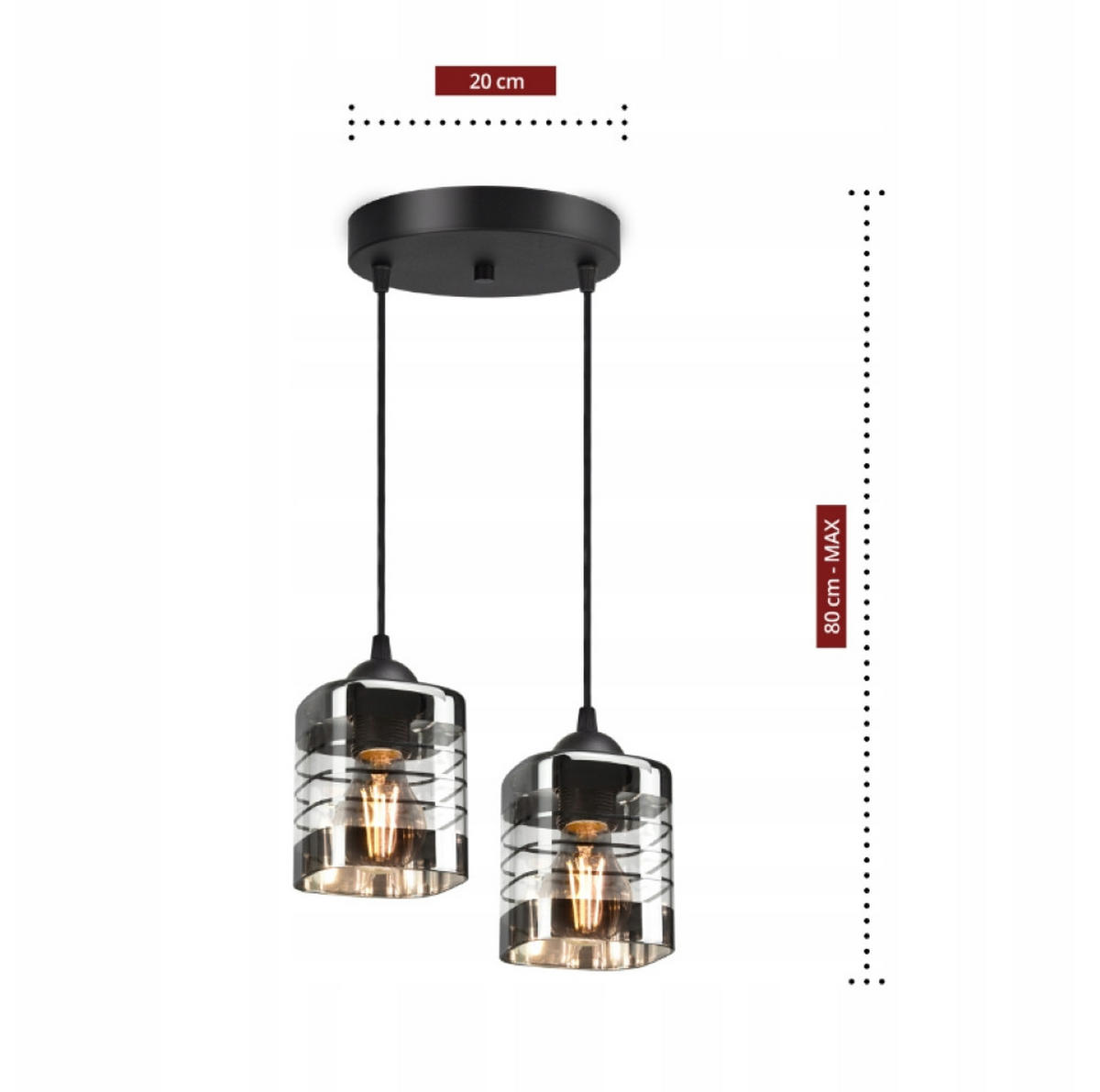 PENDELLEUCHTE TRAGLAS - Transparent/Schwarz, Glas/Metall (25/25/80cm) - kiki design