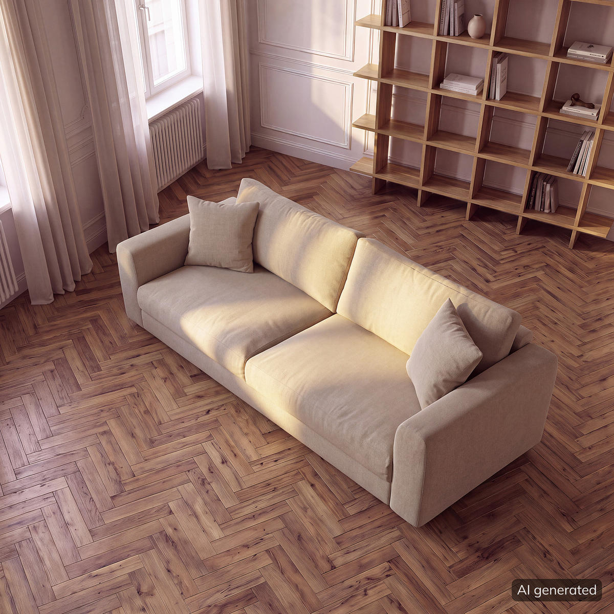 3-SITZER SOFA - Beige/Schwarz, Holz/Kunststoff (238/79/106cm) - home24