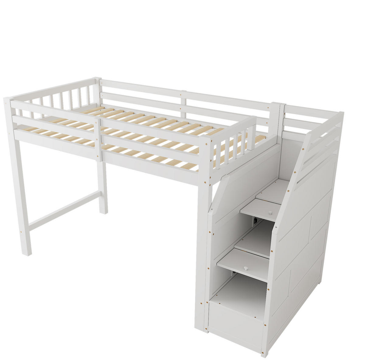 HOCHBETT 90/200 cm, Weiß mit Geländer und verstaubaren Stufen - Weiß, Holz (90/200cm) - MIVRAY
