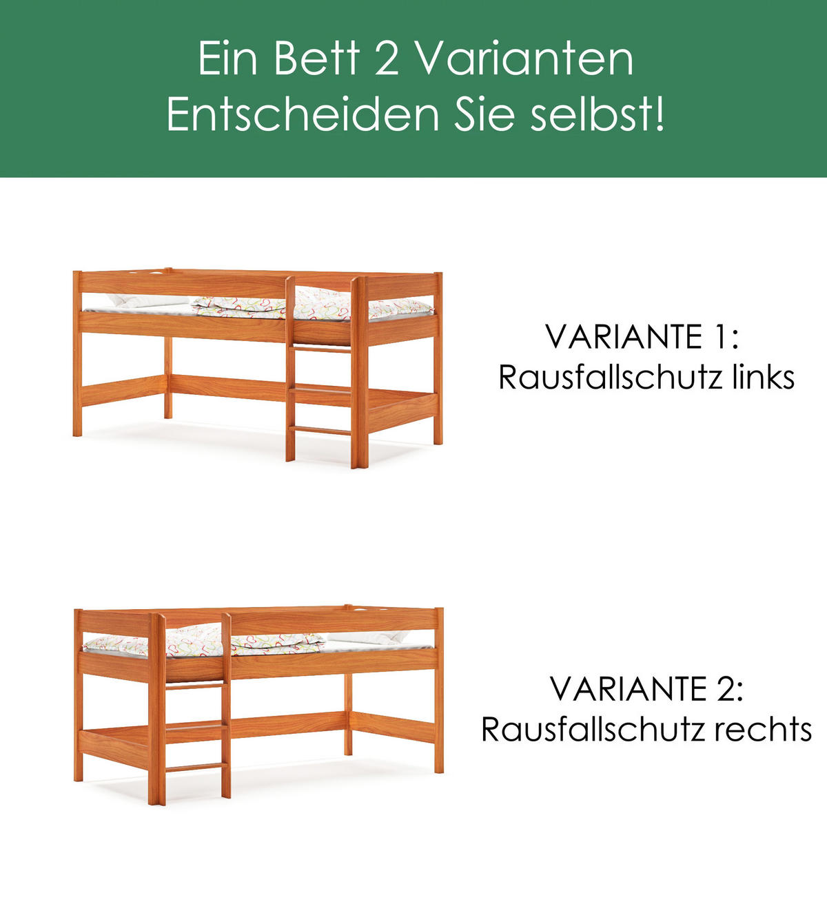 HOCHBETT Leo 140x70 teak mit Matratze - Braun, Holzwerkstoff (70/140cm) - LUKDOM