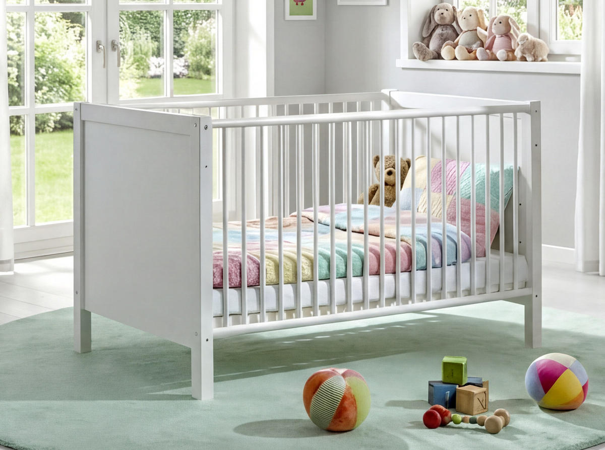 BABYZIMMER-SET 2-tlg.: Babybett & Wickelkommode mit Soft-Close-Funktion, Landhausstil Weiß / 22800 - Silberfarben/Weiß, Holzwerkstoff/Metall (76/83/146cm) - luma-home
