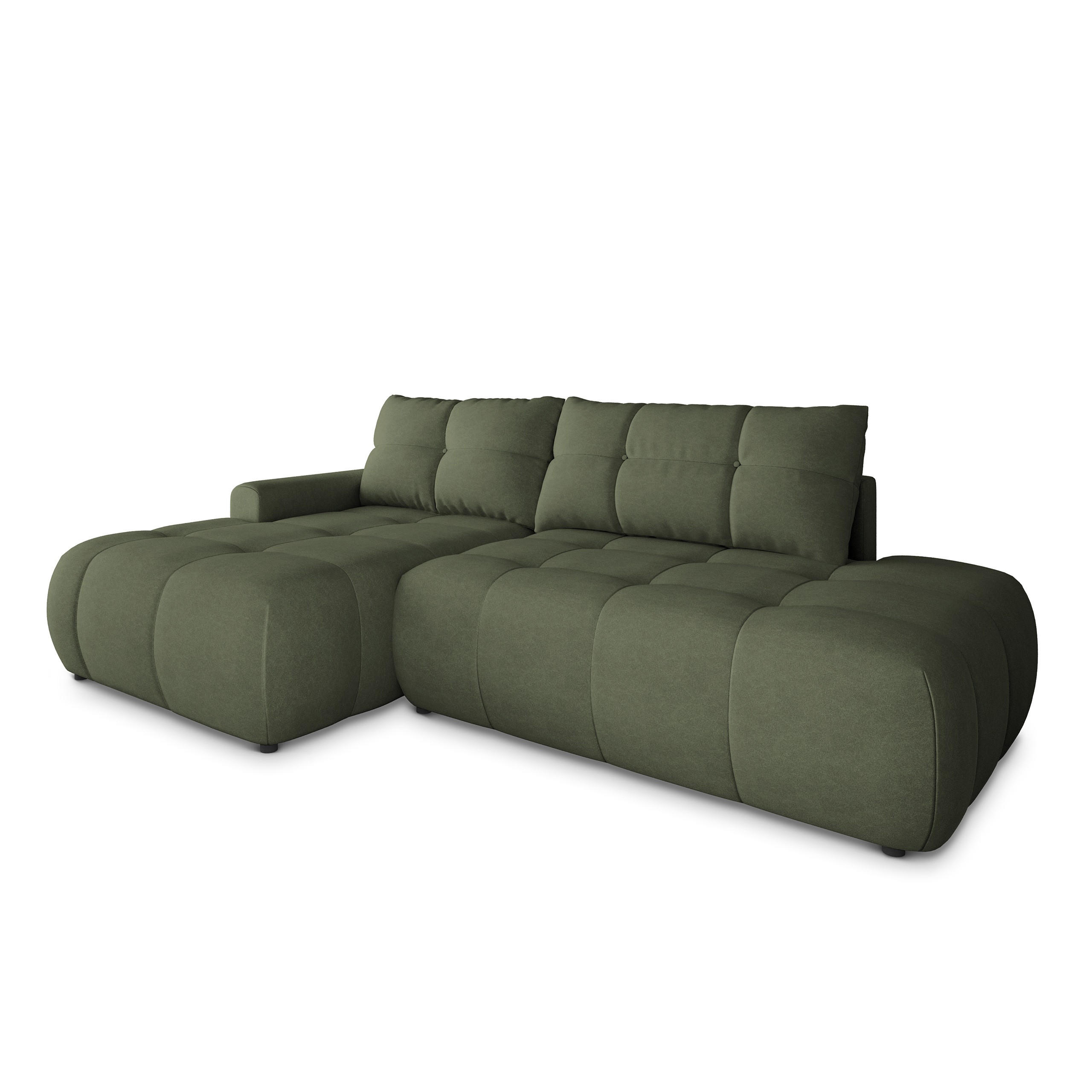 ECKSOFA FLUMA CL L-S Olivgrün Samtstoff mit Schlaffunktion - Olivgrün, Holzwerkstoff/Textil (279/158cm) - MASSENO