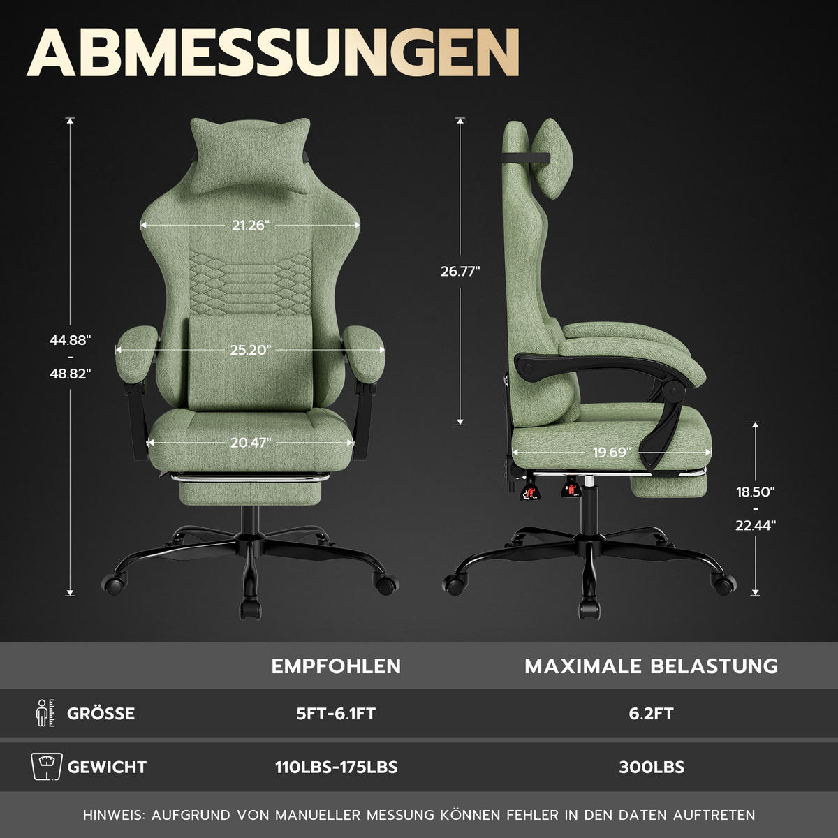 GAMINGSTUHL Grün 58,5/63/120,5 cm - Grün, Metall (58.5/120.5/63cm) - PANGIVO