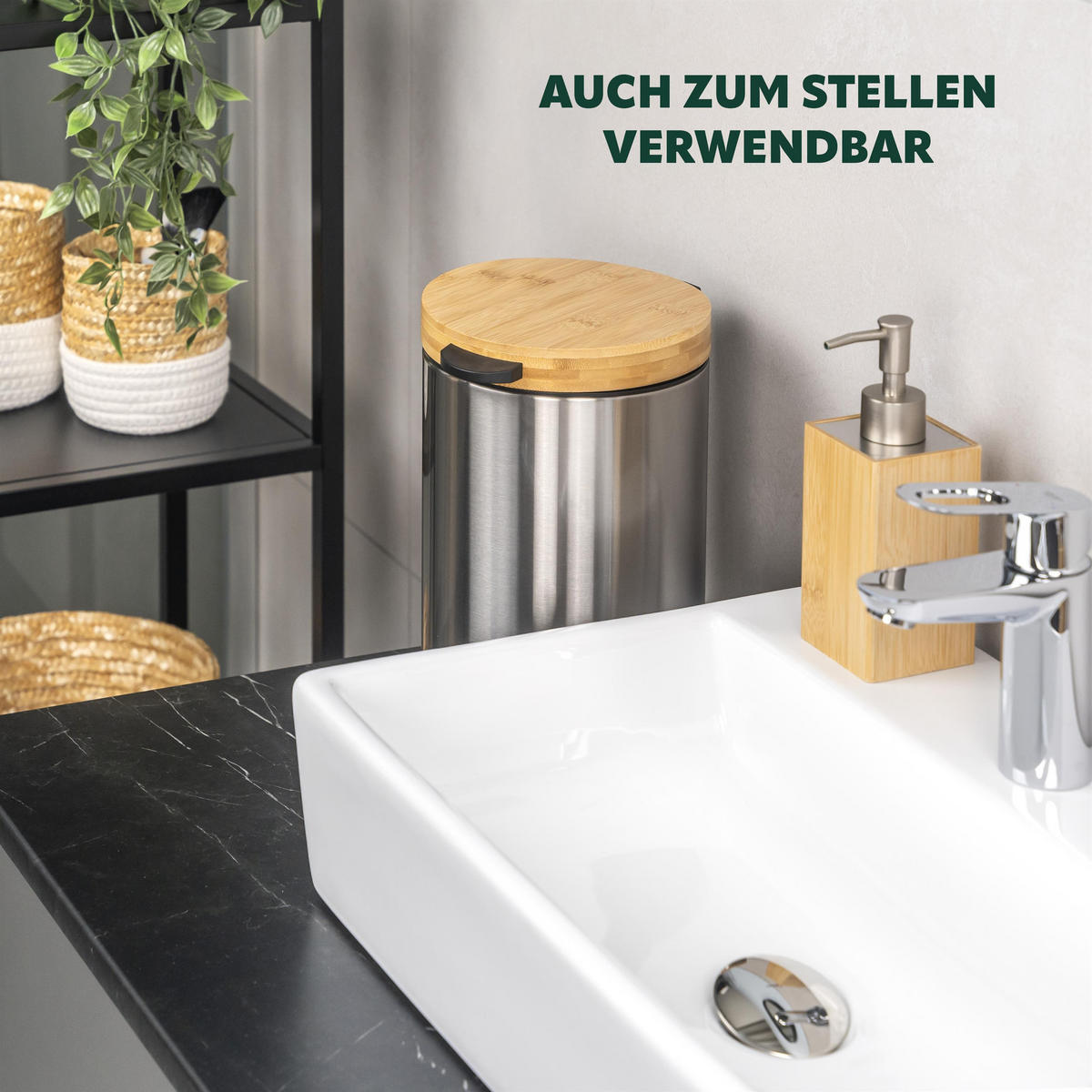 WAND-KOSMETIKEIMER 3 L, rund, Edelstahl - Edelstahlfarben, Metall (17/25/23cm) - bremermann