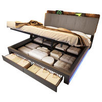 POLSTERBETT 180/200 cm aus Leinen mit hydraulischem Bettkasten, USB-/Typ-C-Anschluss, LED-Beleuchtung, Grau - Grau, Textil (180/200cm) - Redom