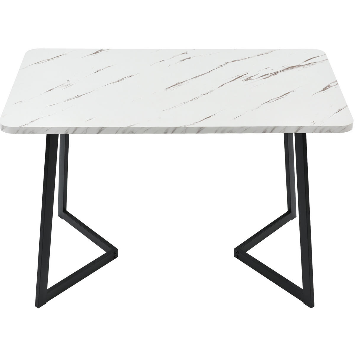 ESSTISCH 117/68/75 cm weiß schwarz in Marmoroptik mit Eisenbeinen aus MDF - Weiß, Holzwerkstoff (117/68/75cm) - OKWISH