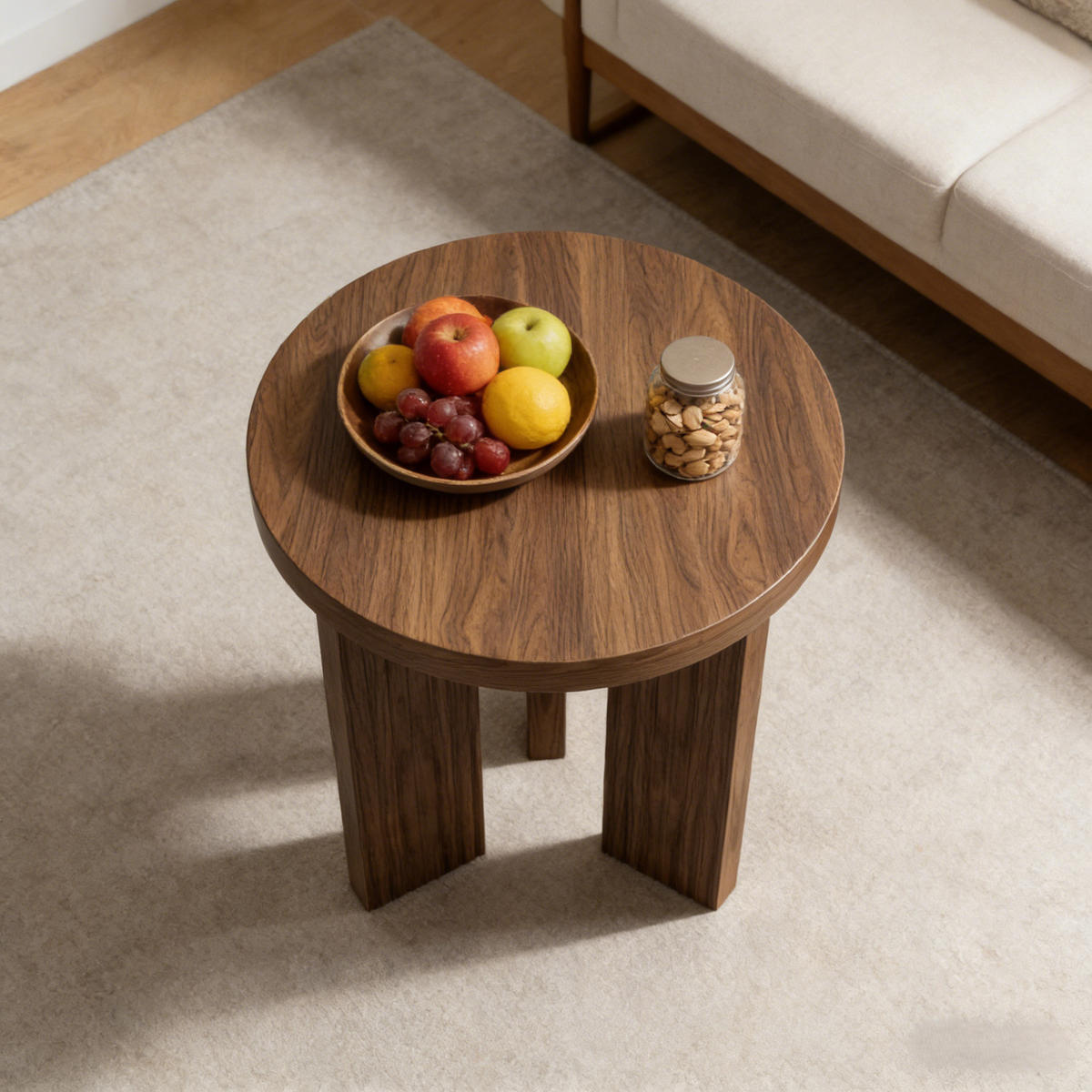 BEISTELLTISCH rund mit Holzoptik 1-teilig Walnussbraun - Walnussfarben/Braun, Holzwerkstoff (44.5/44.5/45cm)