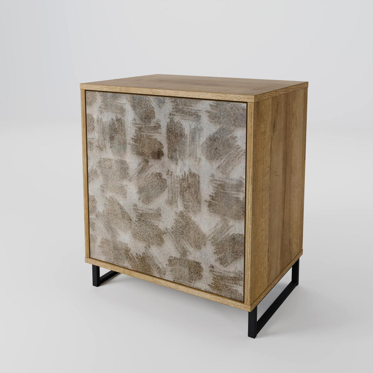 SIDEBOARD SLIGHTLY BLURRED, Eichefarben, 57,5x42x77,5 cm, Schräge Buchenholzfüße - Eichefarben/Buchefarben, Holzwerkstoff/Buchenholz (57.5/77.5/42cm) - SpaceRebels