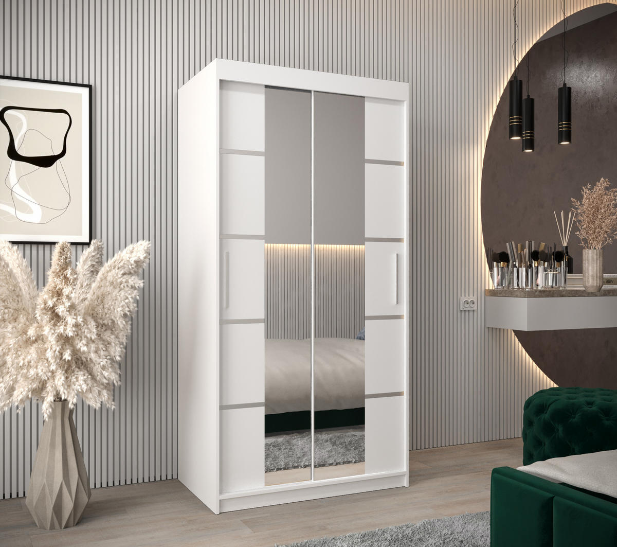 SCHWEBETÜRENSCHRANK 200/100/62 2-türig - Silberfarben/Weiß, Holz/Kunststoff (100/200/62cm) - Abiks Möbel