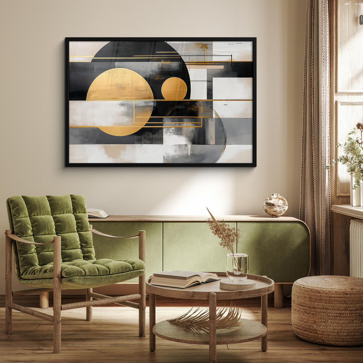 ZARÁMOVANÝ PLAGÁT Abstraktné - Zlato - Striebro - Tvary - Estetické - Moderné 120x80 cm - zlatá, papier (120/80cm) - MuchoWow