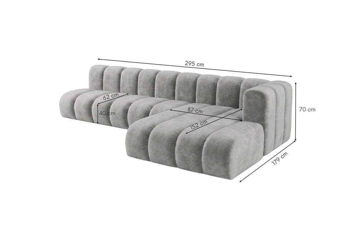 ECKSOFA Modulares In L-Form, Velvet-Stoff Riviera, Grau, Rechts, GRAND 295 cm - Grau, Holz (295/179cm) - Kaiser Möbel