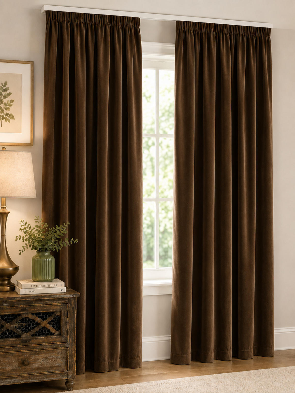 VORHANG Kräuselband Samt 140/145 cm braun - Braun, Textil (140/145cm) - TiborTex