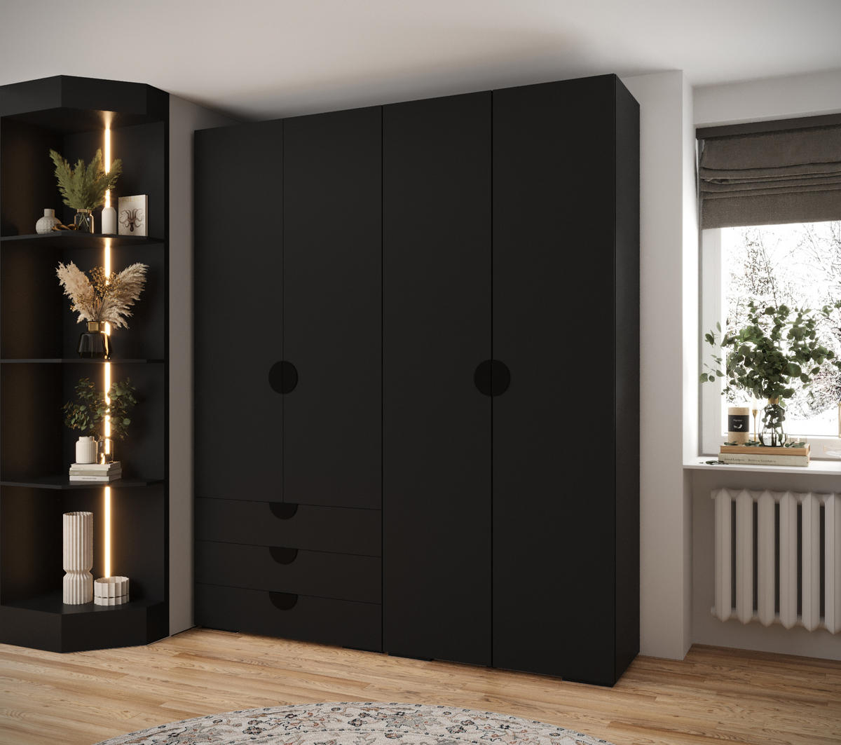 GARDEROBEN-SET 236,7/200/47 - Schwarz, Holz/Kunststoff (200/236.7/47cm) - Abiks Möbel