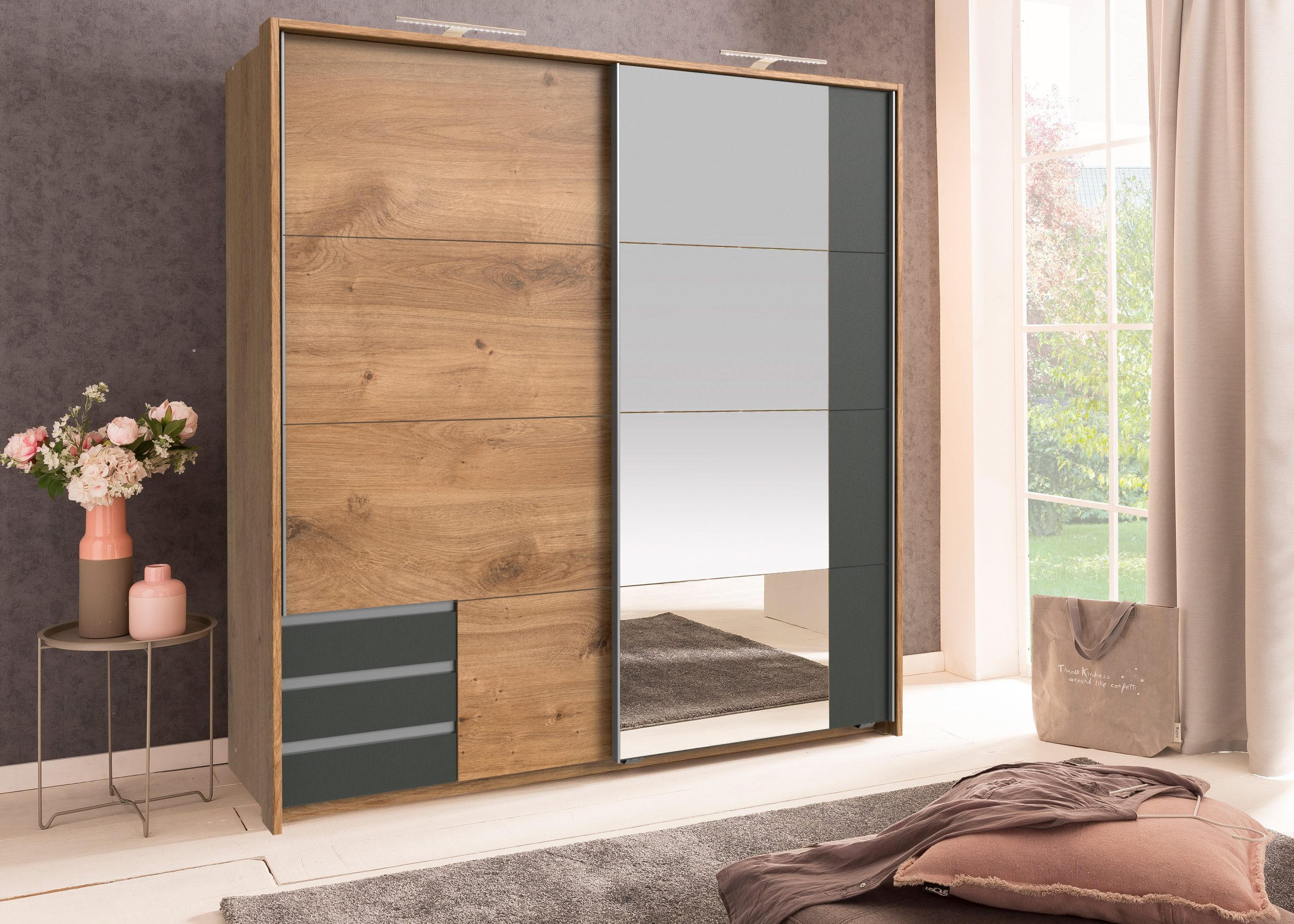 PASSEPARTOUTRAHMEN zu Kleiderschrank Emden in Plankeneiche mit Graphit - Braun, Holzwerkstoff (183/200/12cm)