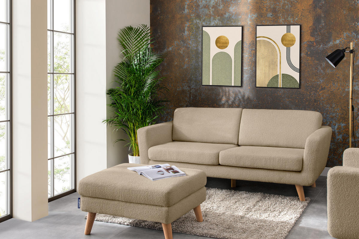 3-SITZER-SOFA TAGIO mit Armlehnen, Beige - Beige/Braun, Buchenholz/Textil (88/80/190cm) - KONSIMO®