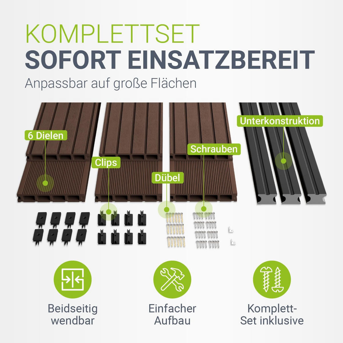 TERRASSENDIELEN WPC Braun 30 m² - Braun, Kunststoff (220/14.6/2.5cm) - Juskys