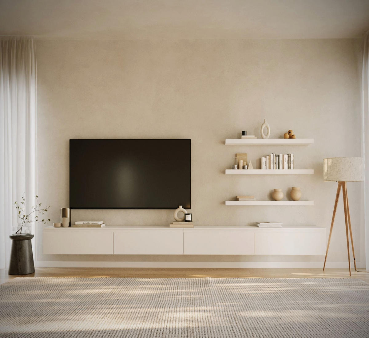 TV-LOWBOARD Bemmi hängend Weiß 300/30/30 cm - Weiß, Holzwerkstoff (300/28.4/31.8cm) - Selsey
