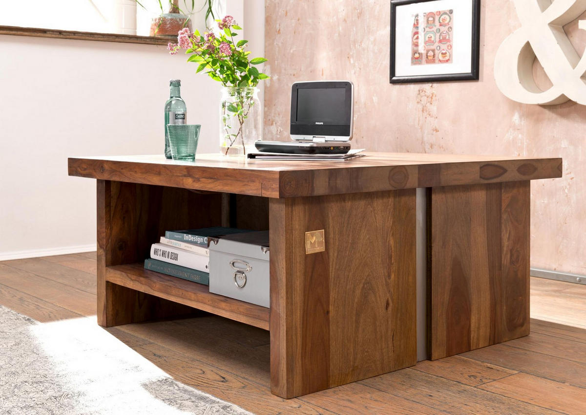 COUCHTISCH Sheesham 90x90x45 noble unique lackiert SYDNEY #120 - Braun, Holz (90/90/45cm) - Massivmoebel24