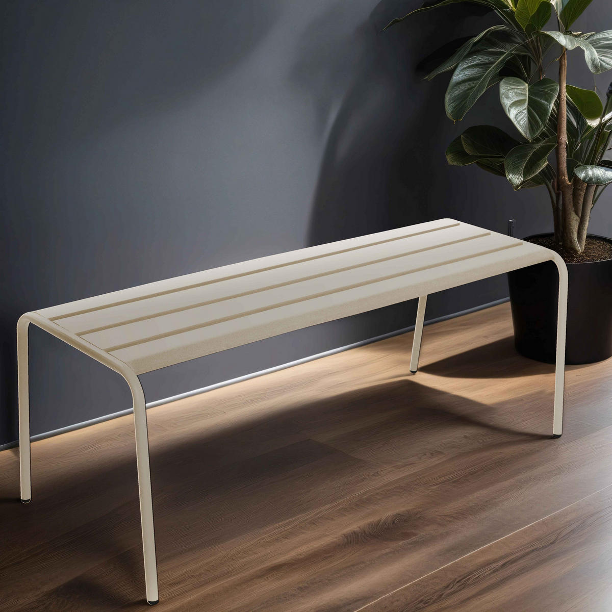 GARTENBANK, Elfenbeinfarbe - Beige, Metall (121/46/52cm) - Oviala