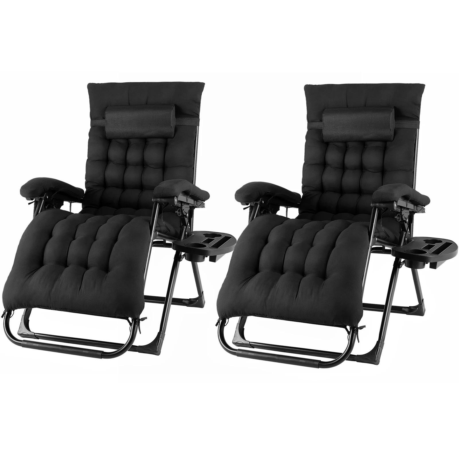 SONNENLIEGE 2er-Set Klappbar Schwarz mit Baumwollkissen - Schwarz, Textil/Metall (68/110/73cm) - Kaket