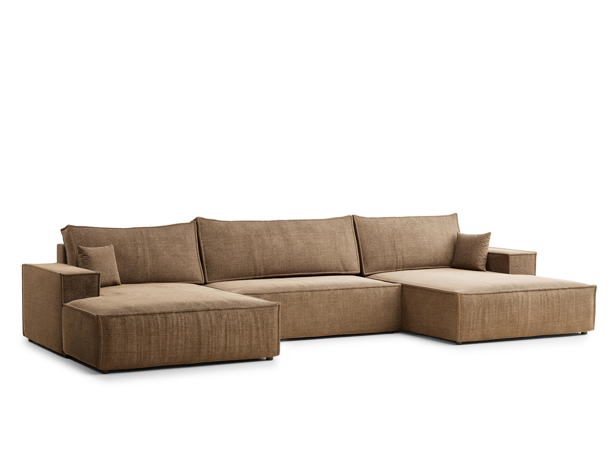 WOHNLANDSCHAFT Kyoto Hellbraun Chenille-Stoff - Hellbraun/Schwarz, Holz/Holzwerkstoff (398/70/148cm) - Maison de Reve