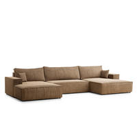 WOHNLANDSCHAFT Kyoto Hellbraun Chenille-Stoff - Hellbraun/Schwarz, Holz/Holzwerkstoff (398/70/148cm) - Maison de Reve