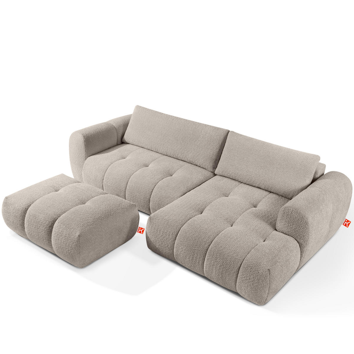 ECKSOFA MIT HOCKER LIRA, Grau, Bouclé - Grau, Holz/Holzwerkstoff (96/50cm) - KONSIMO®