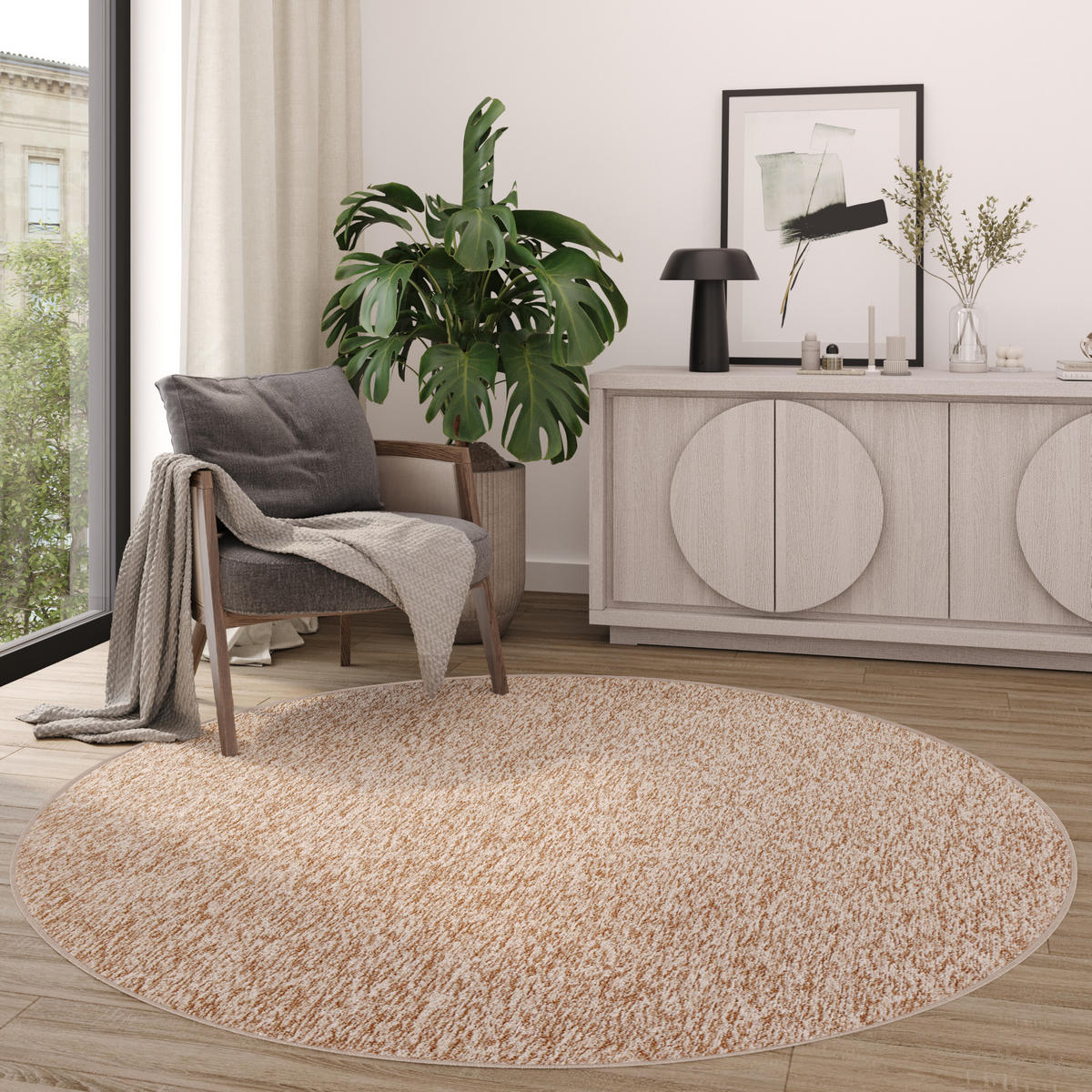 TEPPICH NIZZA Beige, rund 160/160 cm - Beige, Textil (160/160cm) - Tapiso