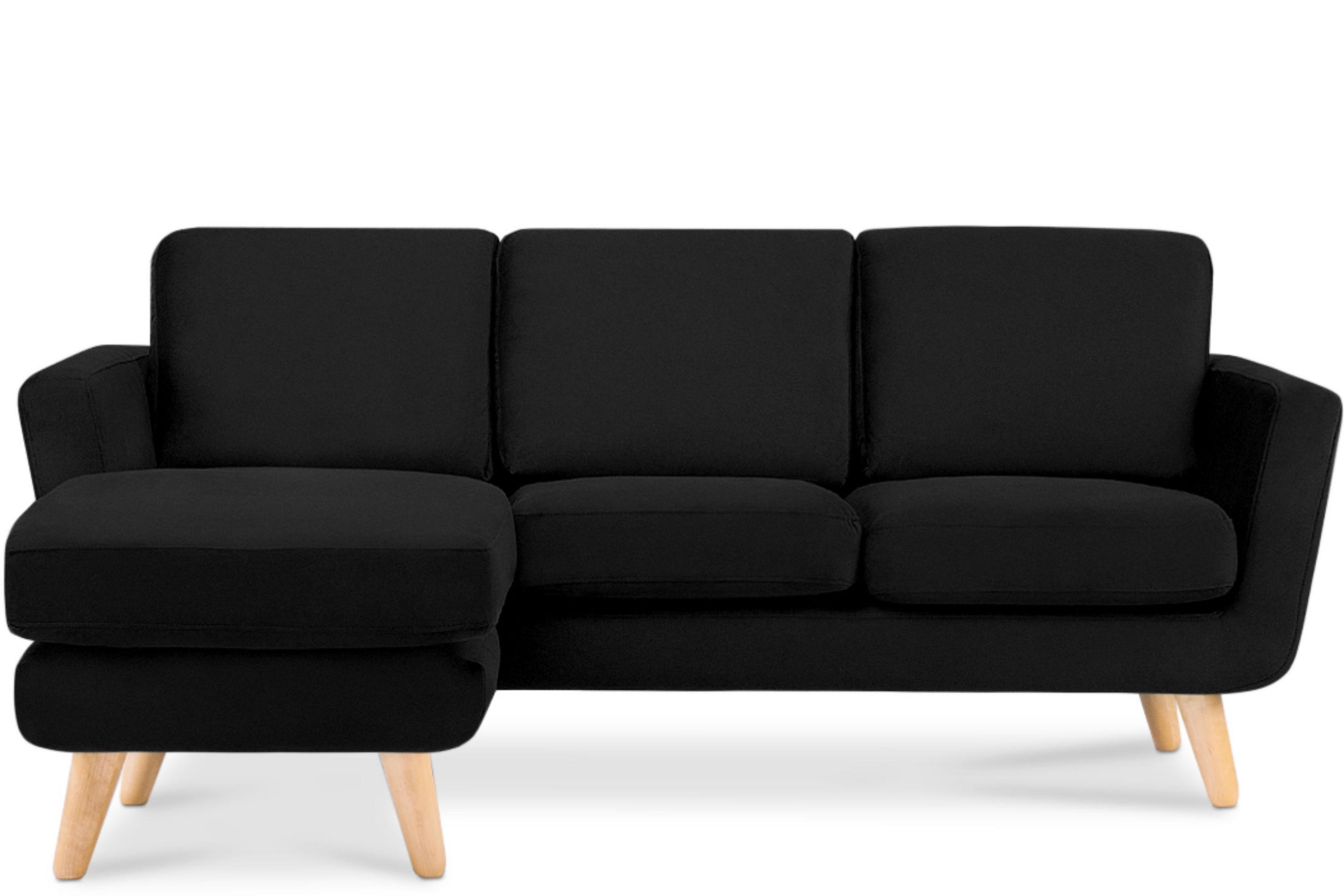 3-SITZER-ECKSOFA-LINKS TAGIO mit Ottomane , Schwarz - Schwarz/Braun, Buchenholz/Textil (190/151cm) - KONSIMO®