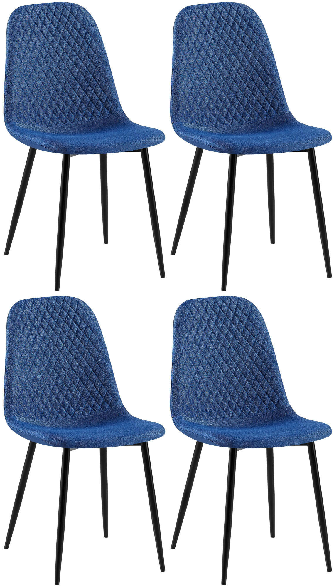 STUHL 4er Set Stoff Blau - Blau/Schwarz, Textil/Metall (44/88/54cm) - CLP